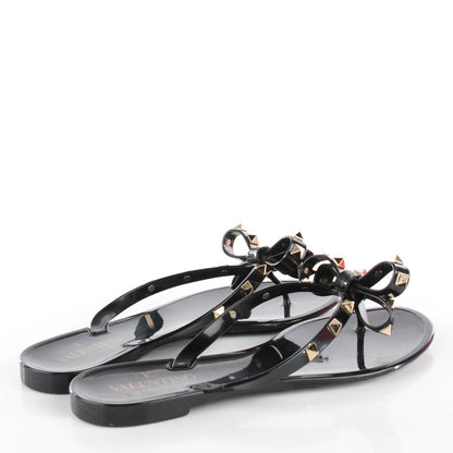 Valentino Garavani PVC Jelly Rockstud Bow Thong Sandals 38 Black 4 of 7