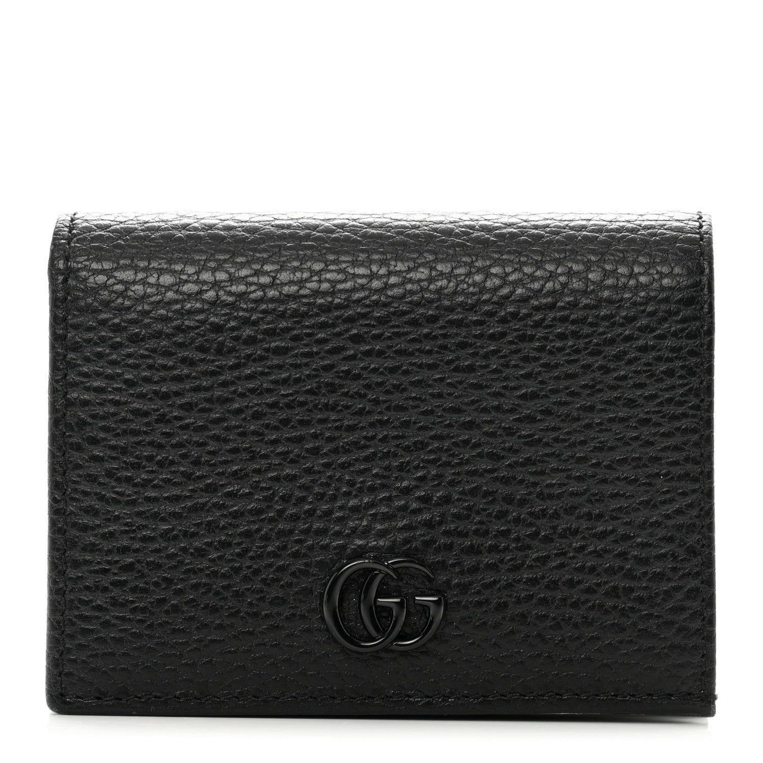 Gucci Dollar Calfskin Enamel Monochrome GG Marmont Card Case Black 1 of 7