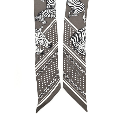 Hermes Silk Les Zebres Twilly Gris Taupe Black White 2 of 4