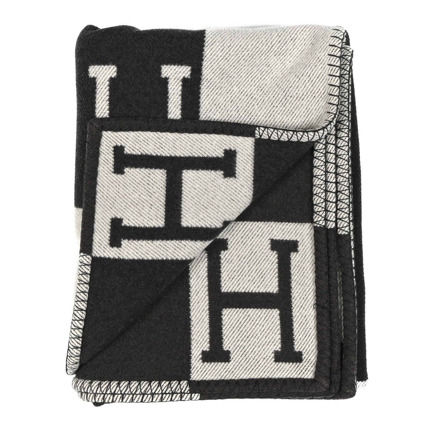 Hermes Wool Cashmere Avalon III Blanket Ecru Black 2 of 3