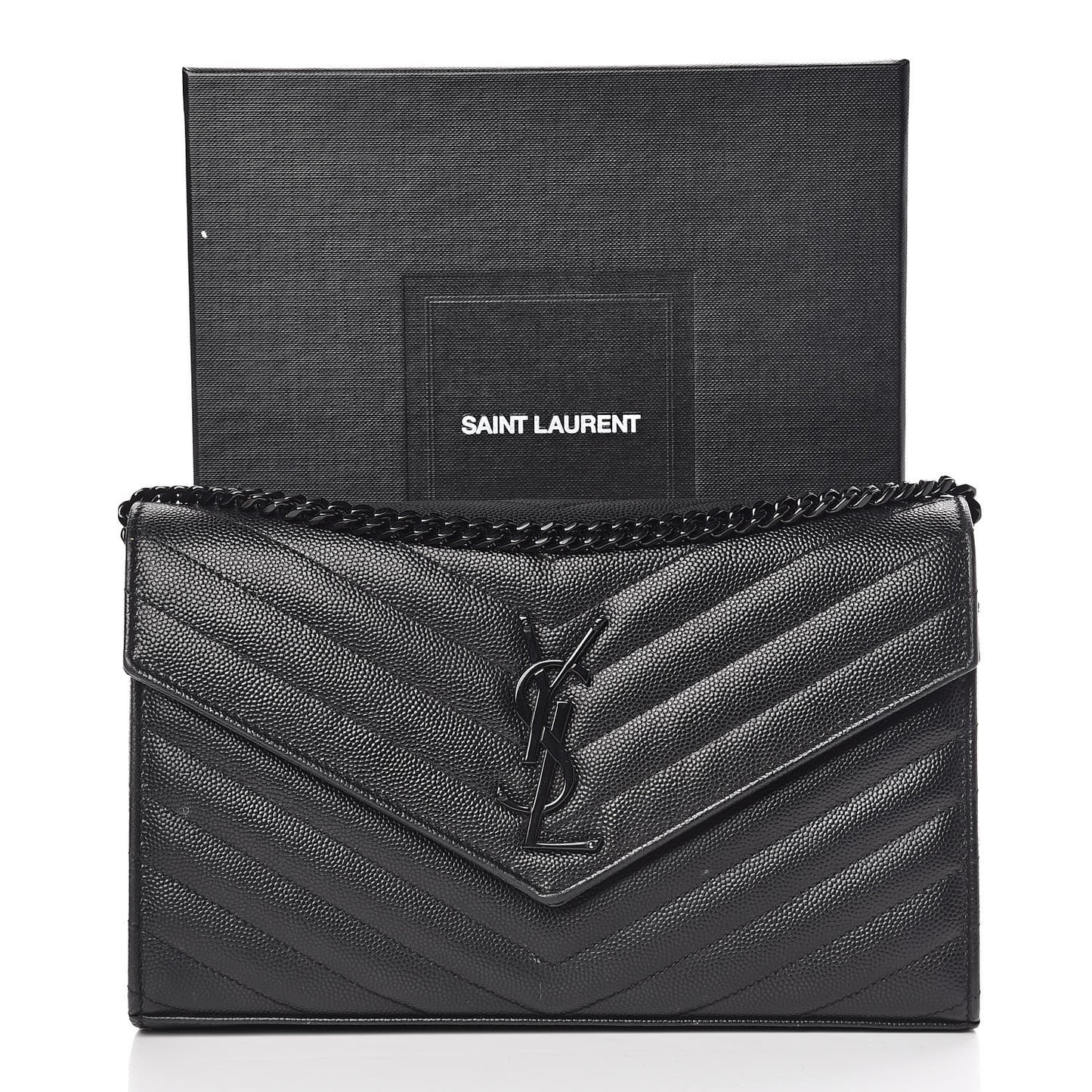 Grain De Poudre Matelasse Chevron Monogram Chain Wallet Black