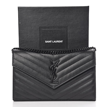 Saint Laurent Grain De Poudre Matelasse Chevron Monogram Chain Wallet Black 10 of 10