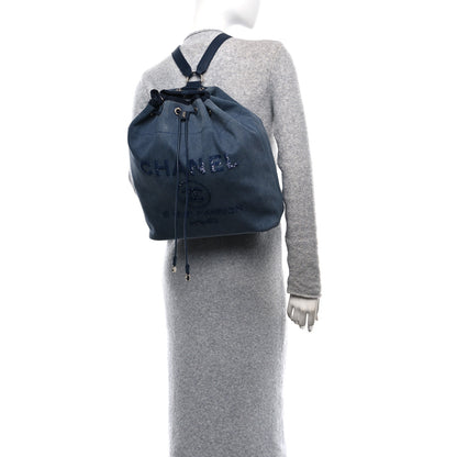 Chanel Canvas Sequin Large Deauville Backpack Navy 2 of 11