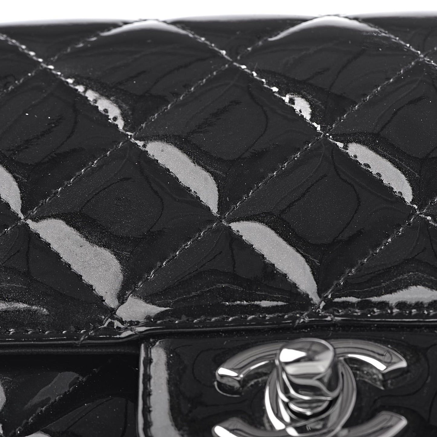 Patent Calfskin Sparkle Quilted Mini Square Flap Black