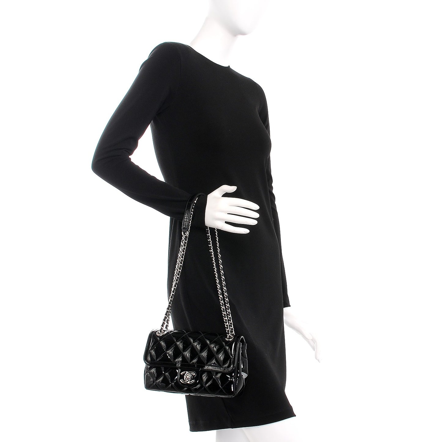 Patent Quilted Small Coco Shine Flap Black