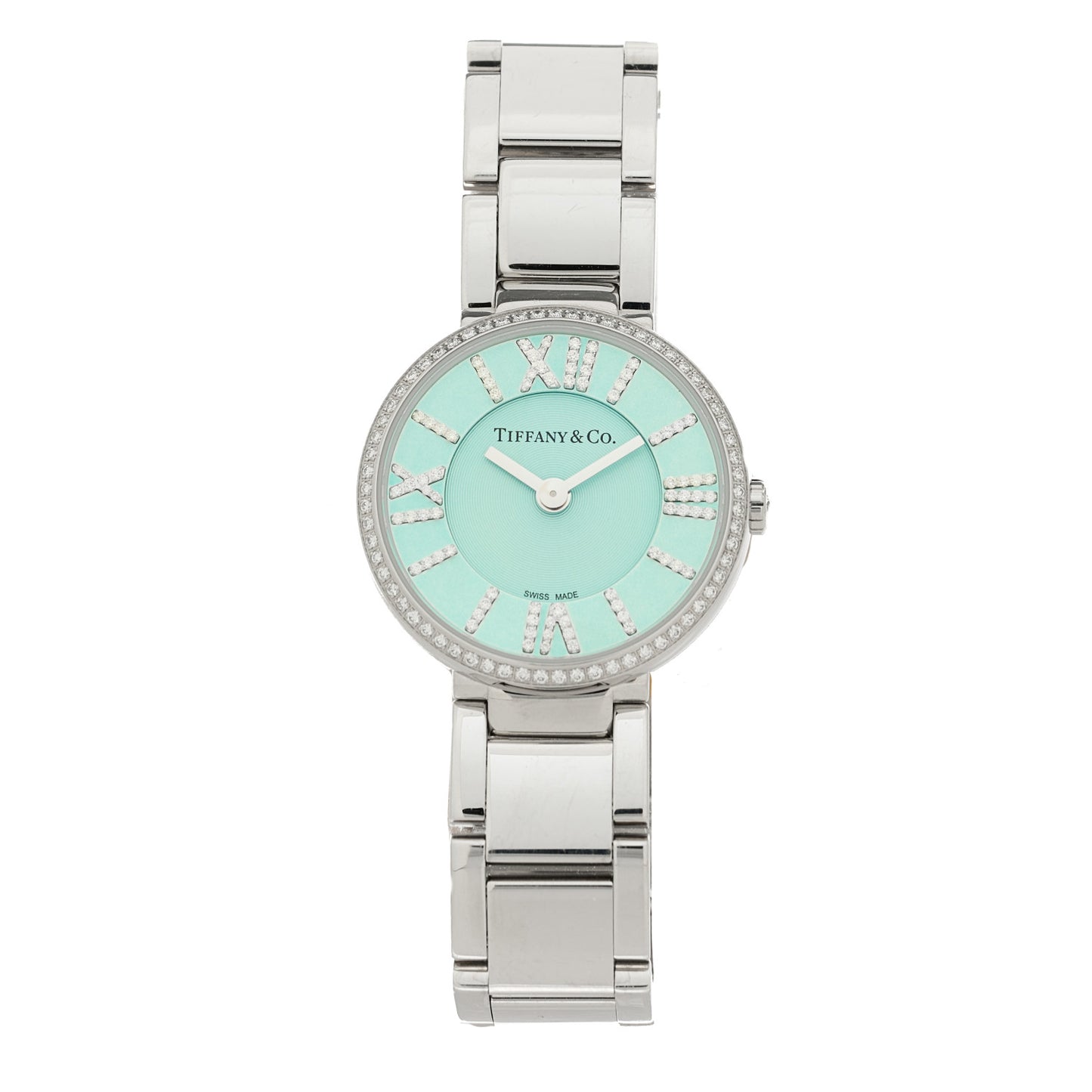 Stainless Steel Diamond Bezel 24mm Atlas 2-Hand Quartz Watch Ice Blue