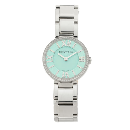 Tiffany Stainless Steel Diamond Bezel 24mm Atlas 2-Hand Quartz Watch Ice Blue 1 of 5