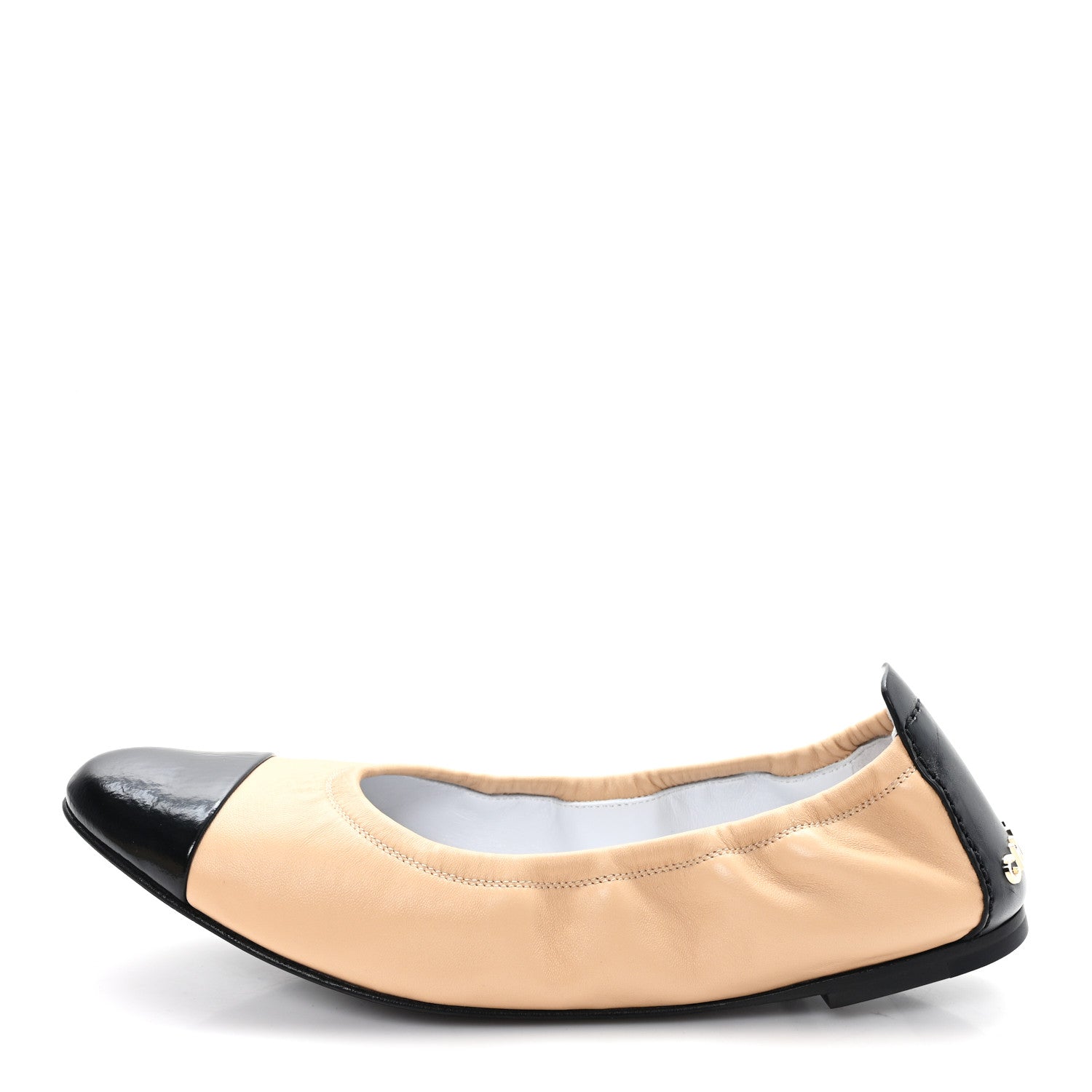Chanel Lambskin Shiny Goatskin Calfskin Ballerina Flats 39.5 Beige Black 1 of 10
