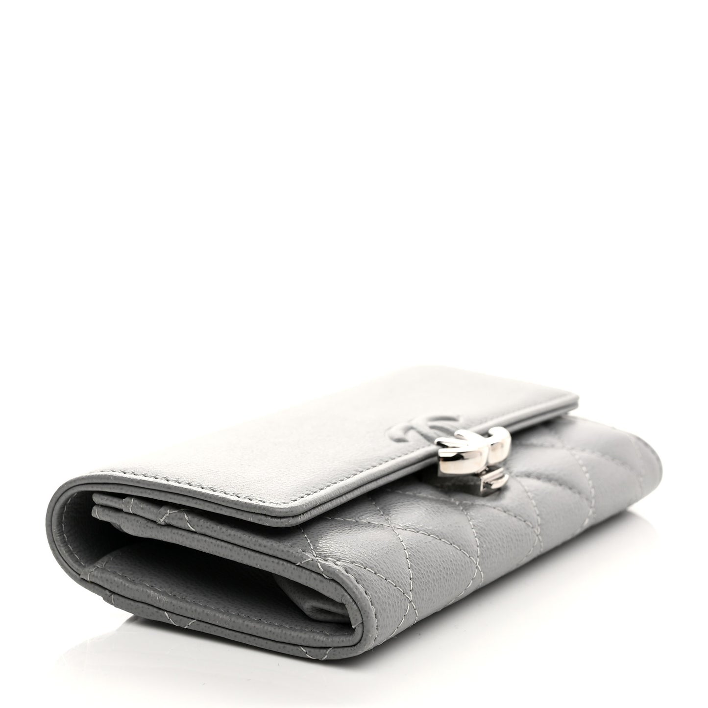 Grained Calfskin Quilted CC Box Flap Wallet Grey