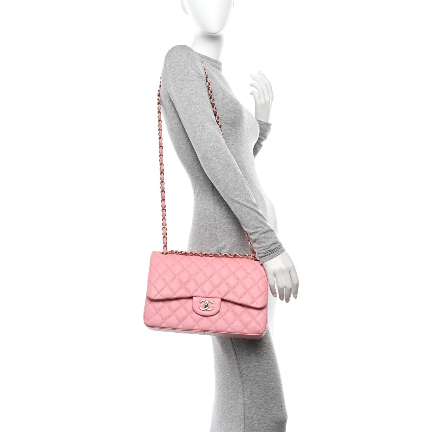 Chanel Caviar Quilted Jumbo Double Flap Pink 2 of 10