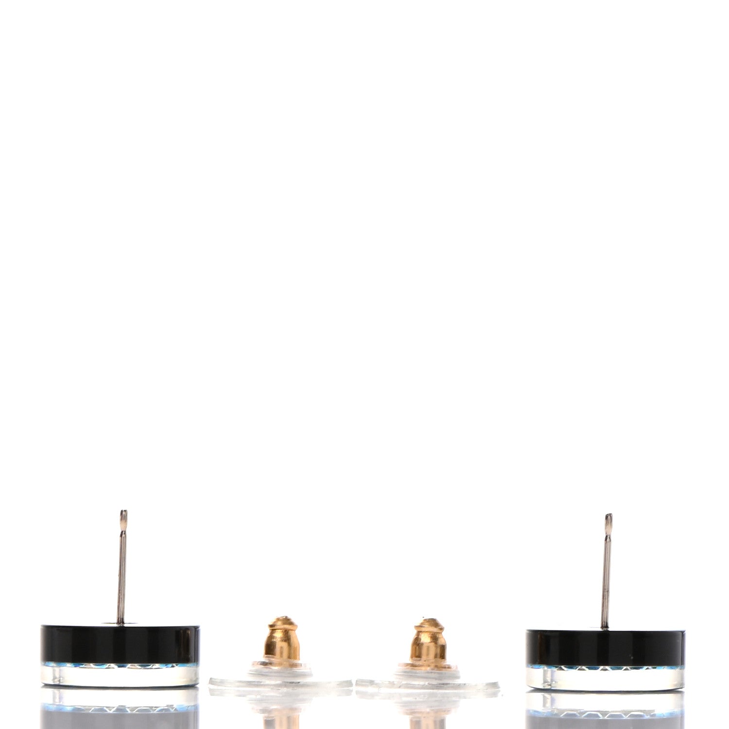 Chanel Resin Crystal CC Round Earrings Blue Black 3 of 4