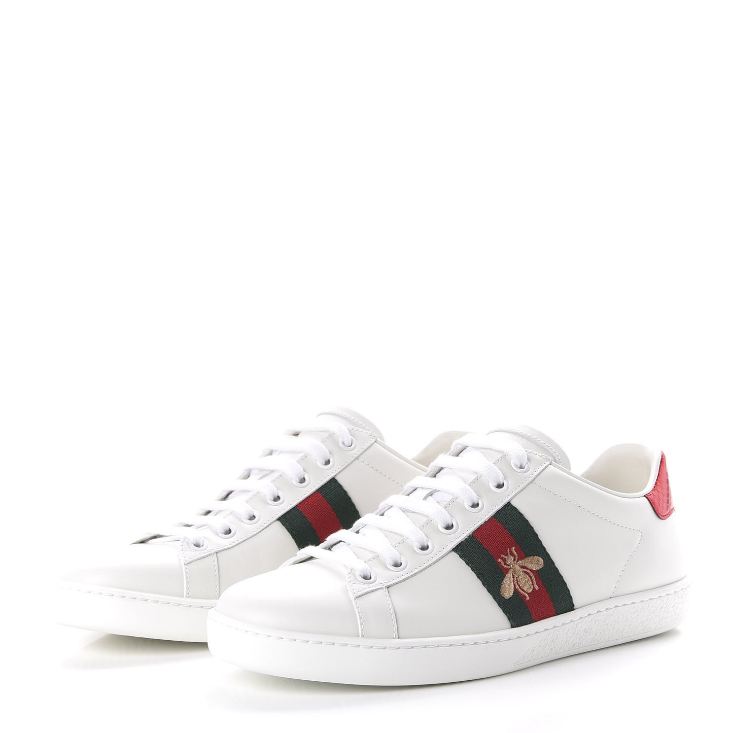 Calfskin Ayers Bee Embroidered Womens Ace Sneakers 37.5 White Green