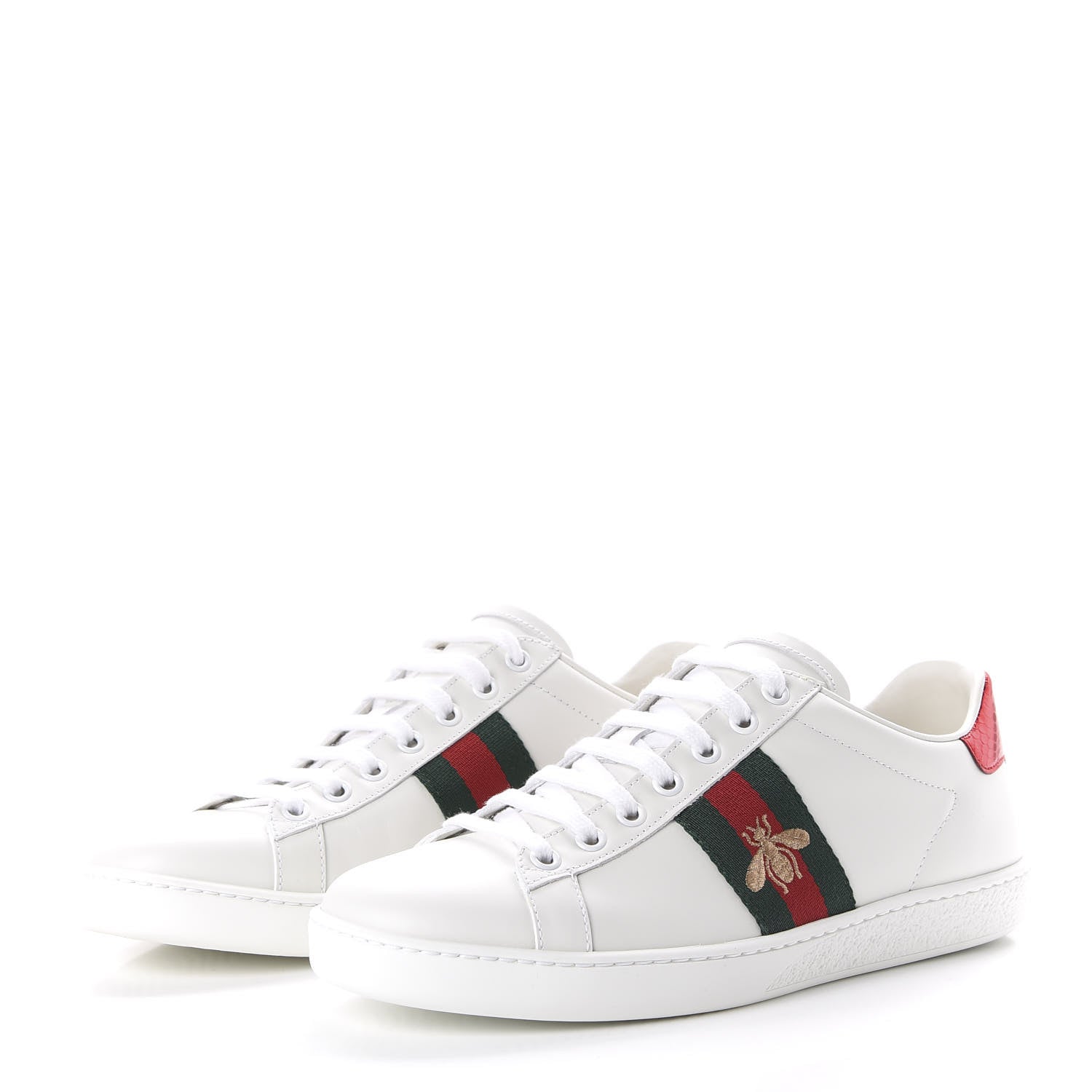 Gucci Calfskin Ayers Bee Embroidered Womens Ace Sneakers 37.5 White Green 3 of 10