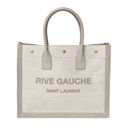 Saint Laurent Linen Calfskin Small Rive Gauche Tote Beige Sea Salt 1 of 9