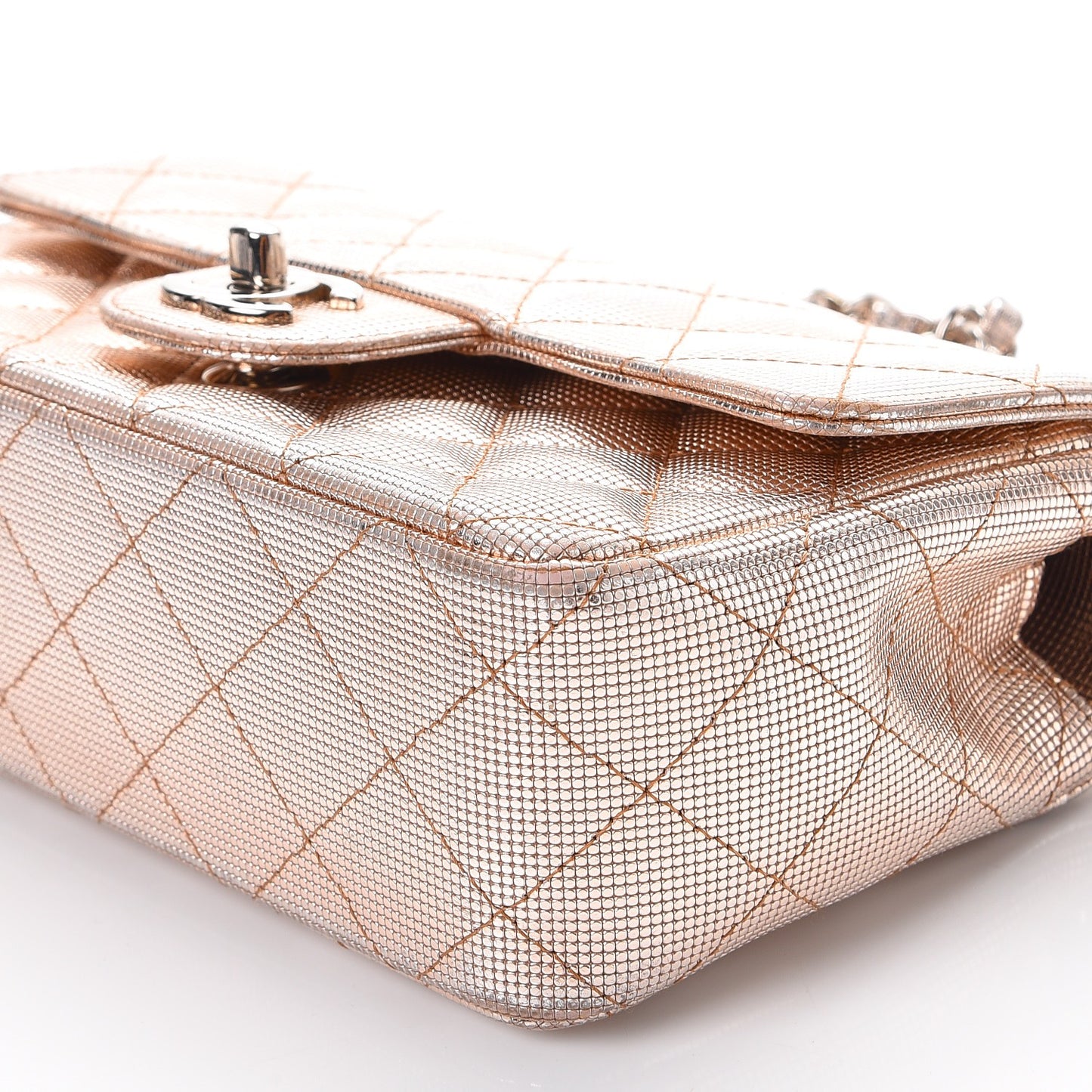 Metallic Calfskin Quilted Pixel Effect Mini Rectangular Flap Pink Gold