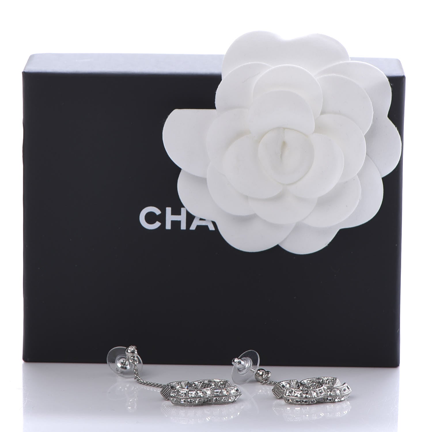 Chanel Baguette Crystal CC Drop Earrings Silver 4 of 4
