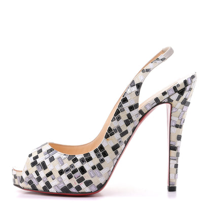 Christian Louboutin Satin Mosaique No Prive 100 Pumps 40.5 White Black 1 of 7