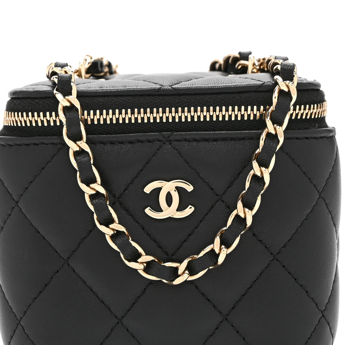 Lambskin Quilted Mini Vanity Case With Chain Black
