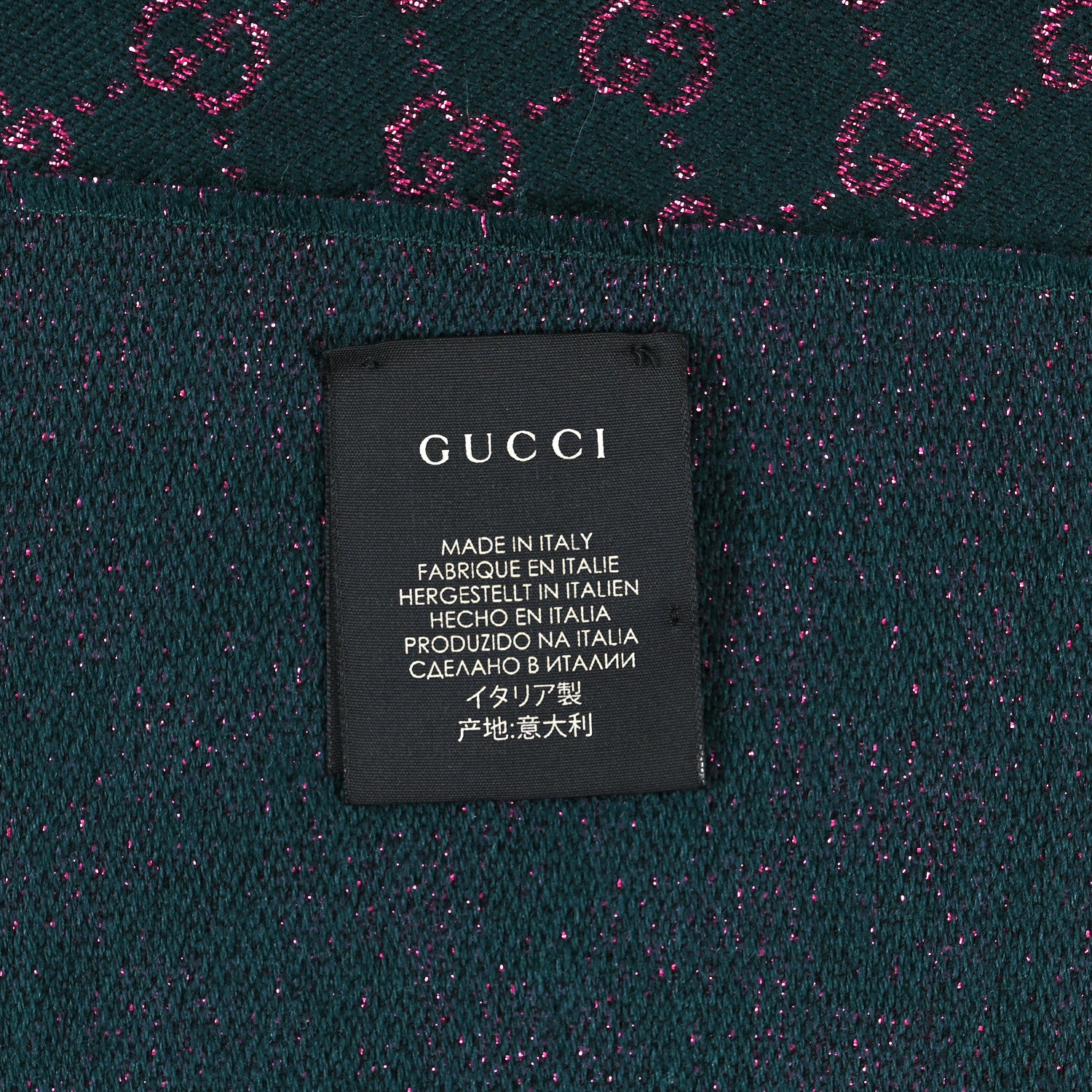 Gucci Wool Silk Jacquard GG Monogram Stenix Scarf Green Pink 4 of 4