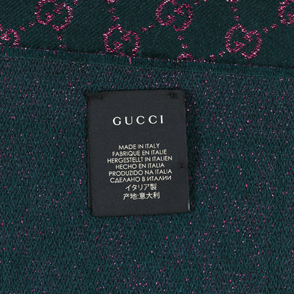 Gucci Wool Silk Jacquard GG Monogram Stenix Scarf Green Pink 4 of 4