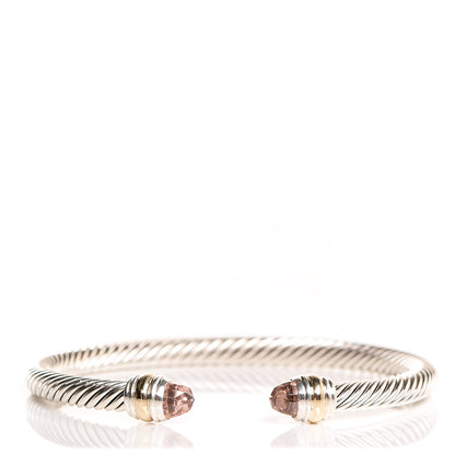 David Yurman Sterling Silver 14K Yellow Gold Morganite 5mm Cable Classics Bracelet 1 of 5