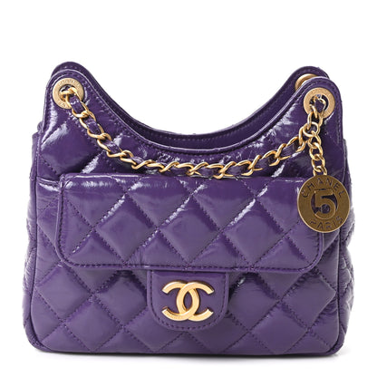Chanel Shiny Crumpled Calfskin Quilted Small Wavy CC Hobo Purple 1 of 11
