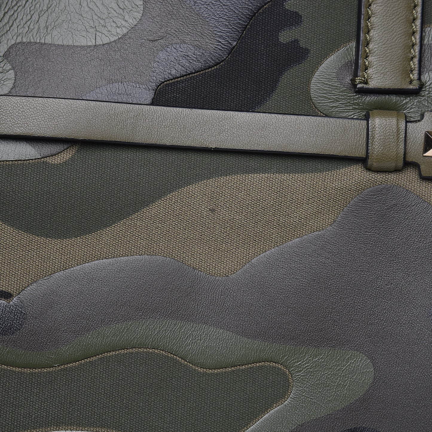 Nappa Canvas Camo Medium Rockstud Soft Tote Green