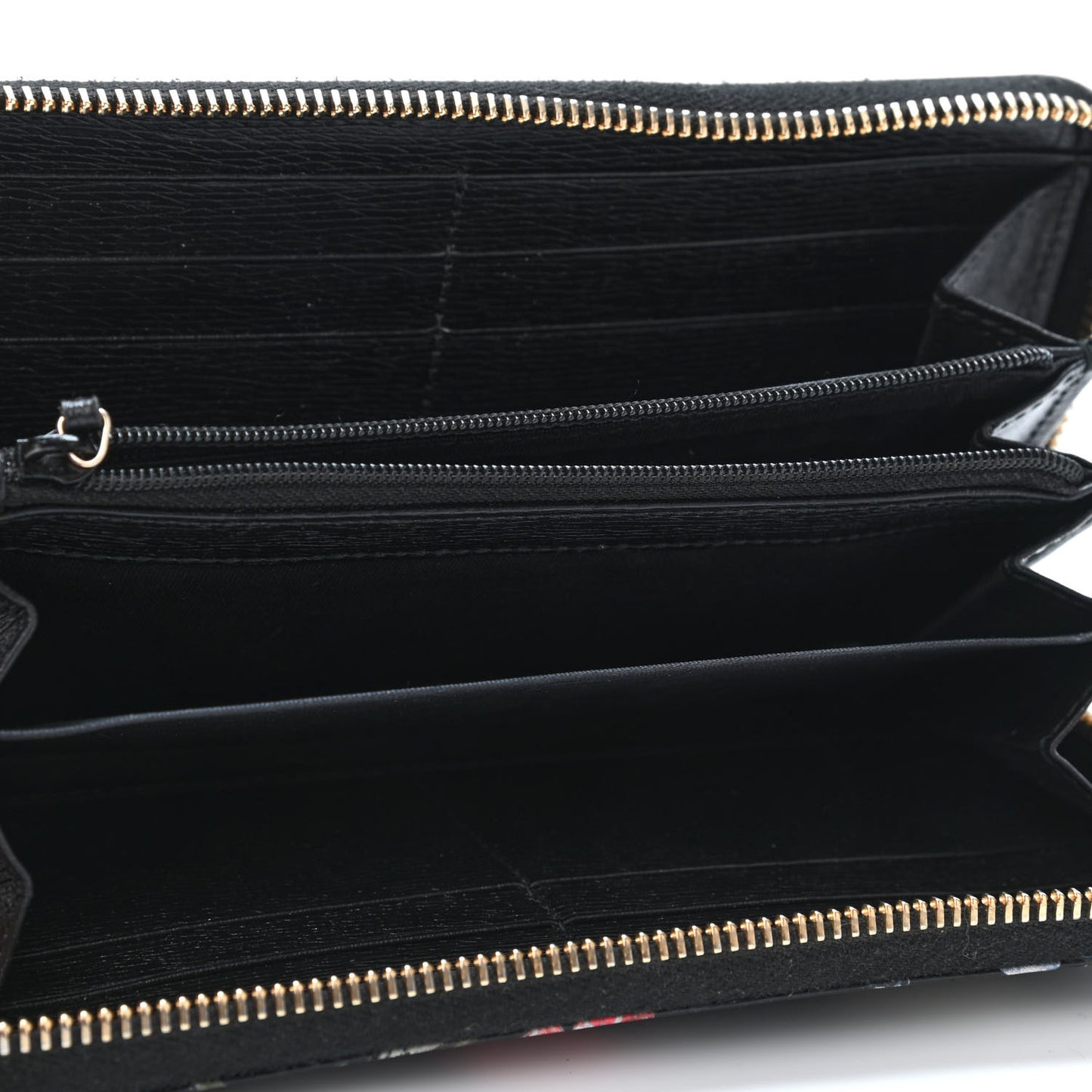 Shangai Calfskin Flora Knight Zip Around Wallet Black
