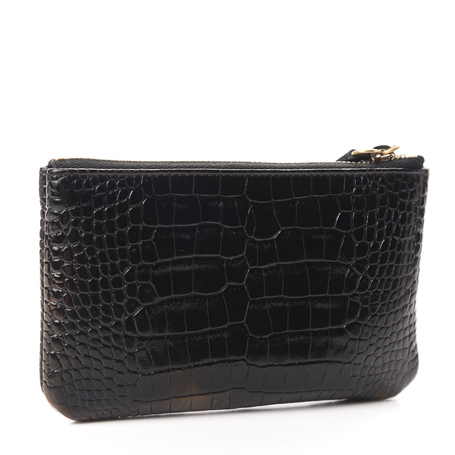 Calfskin Crocodile Embossed Cocodile Cosmetic Case Black Gold