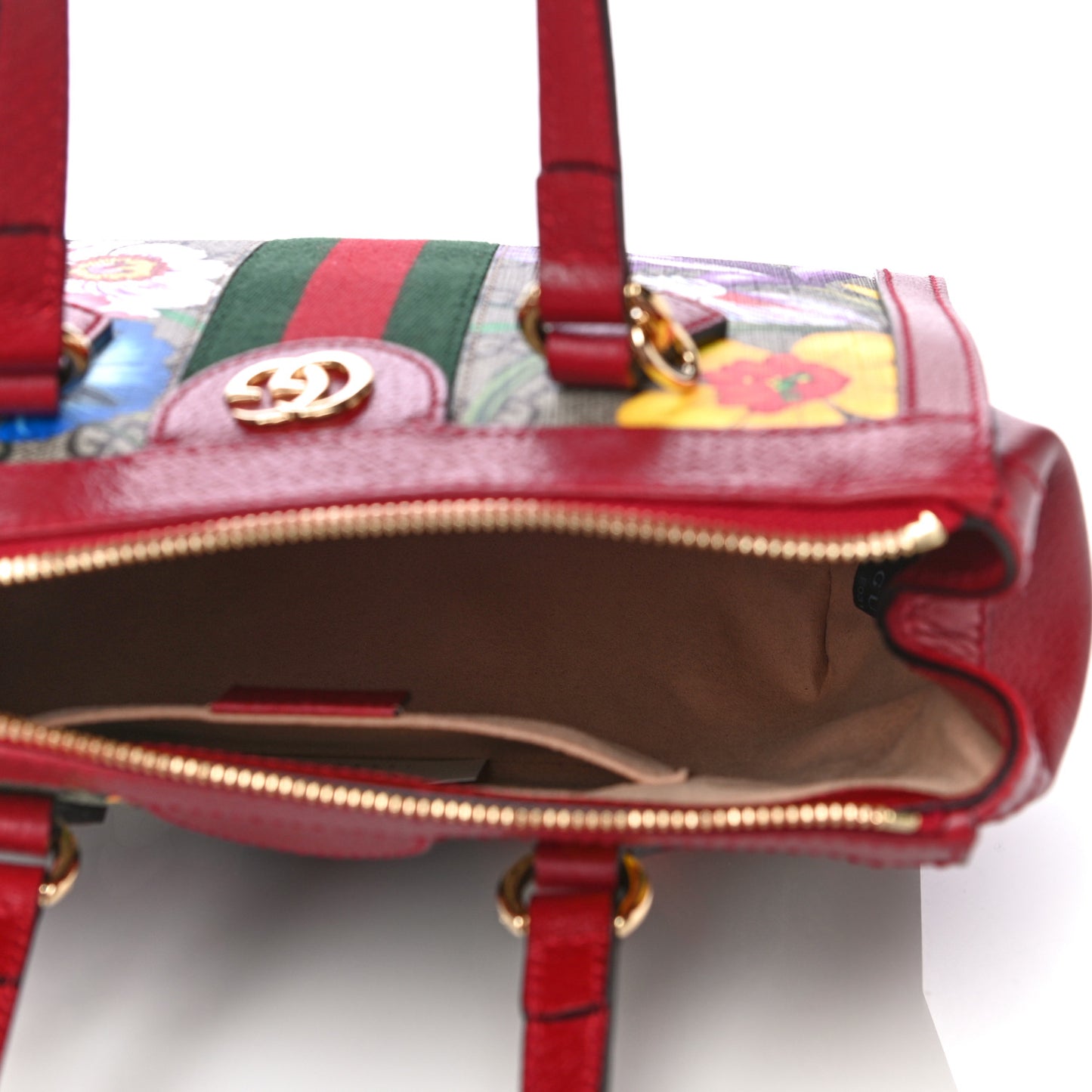 GG Supreme Monogram Flora Web Small Ophidia Tote Bag Red
