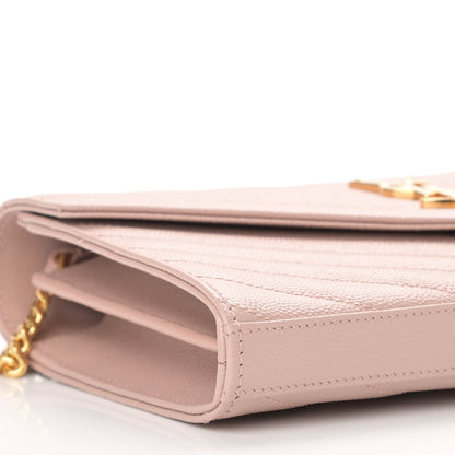 Saint Laurent Grain De Poudre Matelasse Chevron Monogram Chain Wallet Pale Pink 9 of 12
