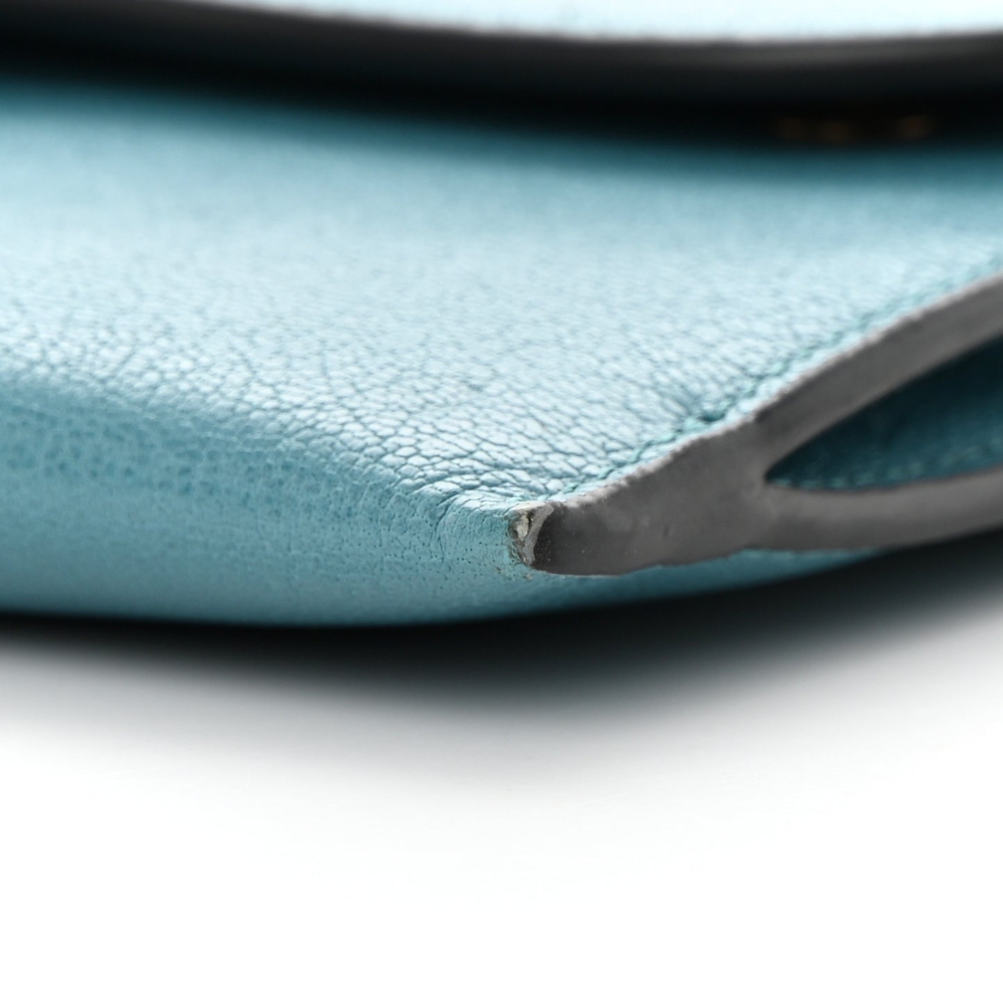 Goatskin Saddle Long Wallet With Chain Blue