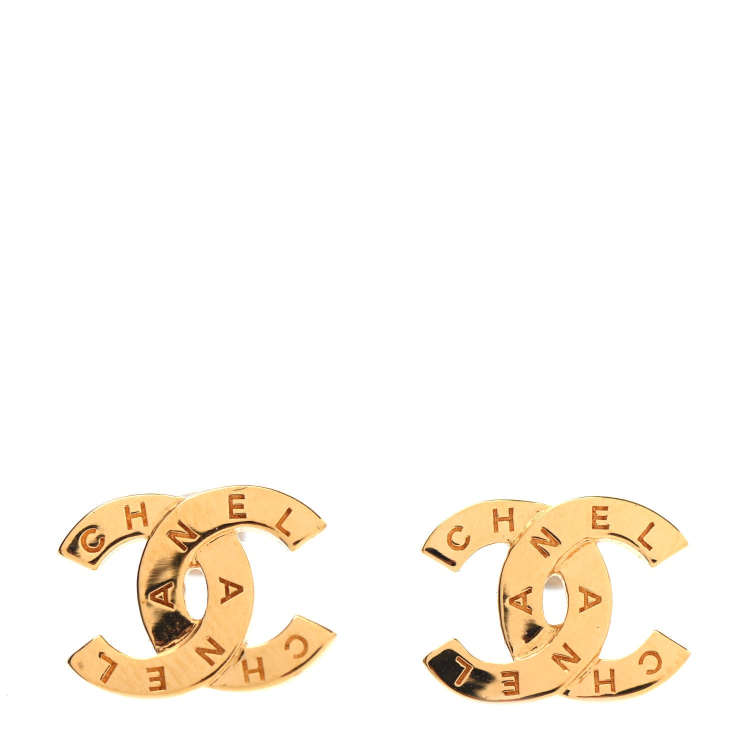 Chanel Metal CC Paris Button Stud Earrings Gold 1 of 4