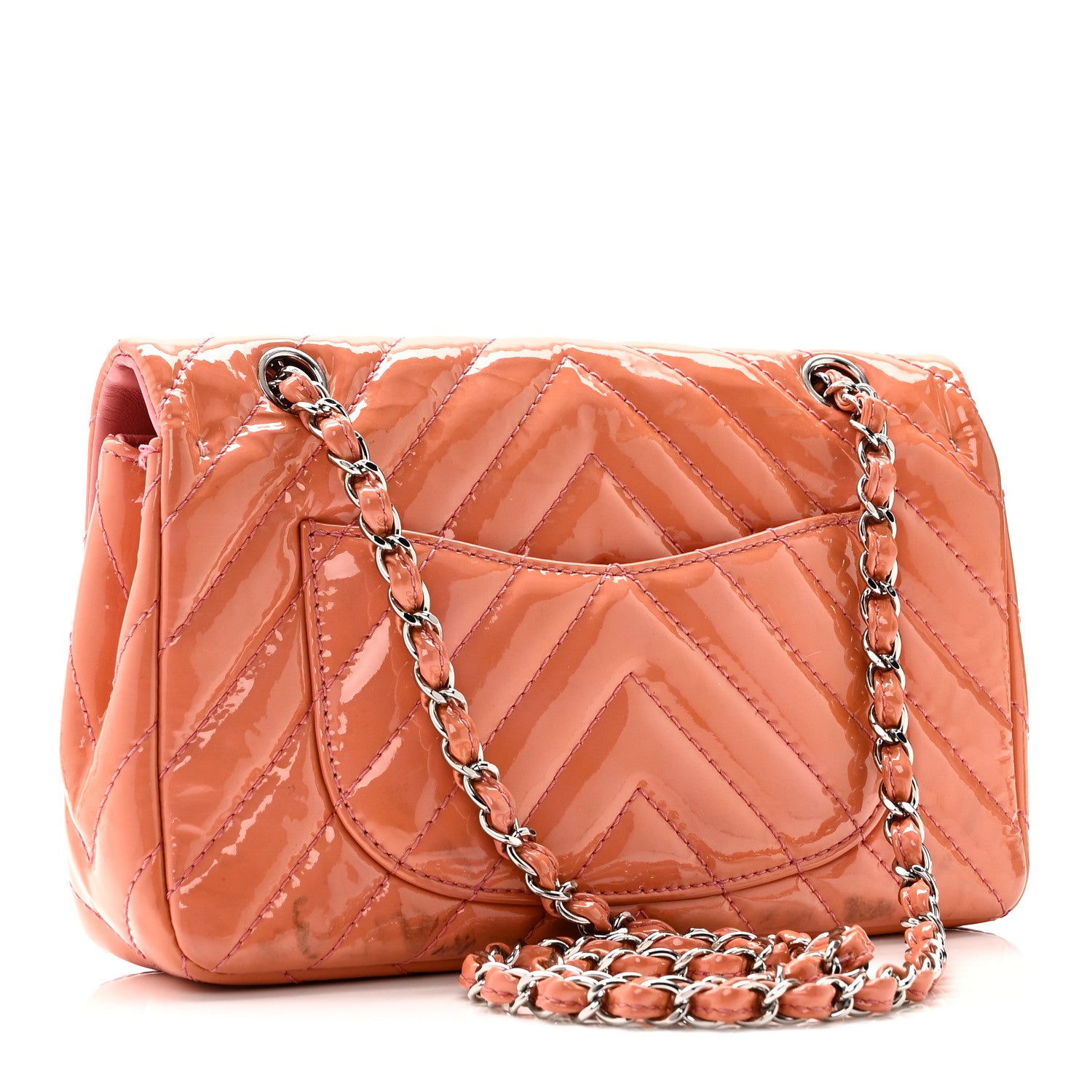 Chanel Patent Chevron Quilted Medium Single Flap Pink 3 of 11