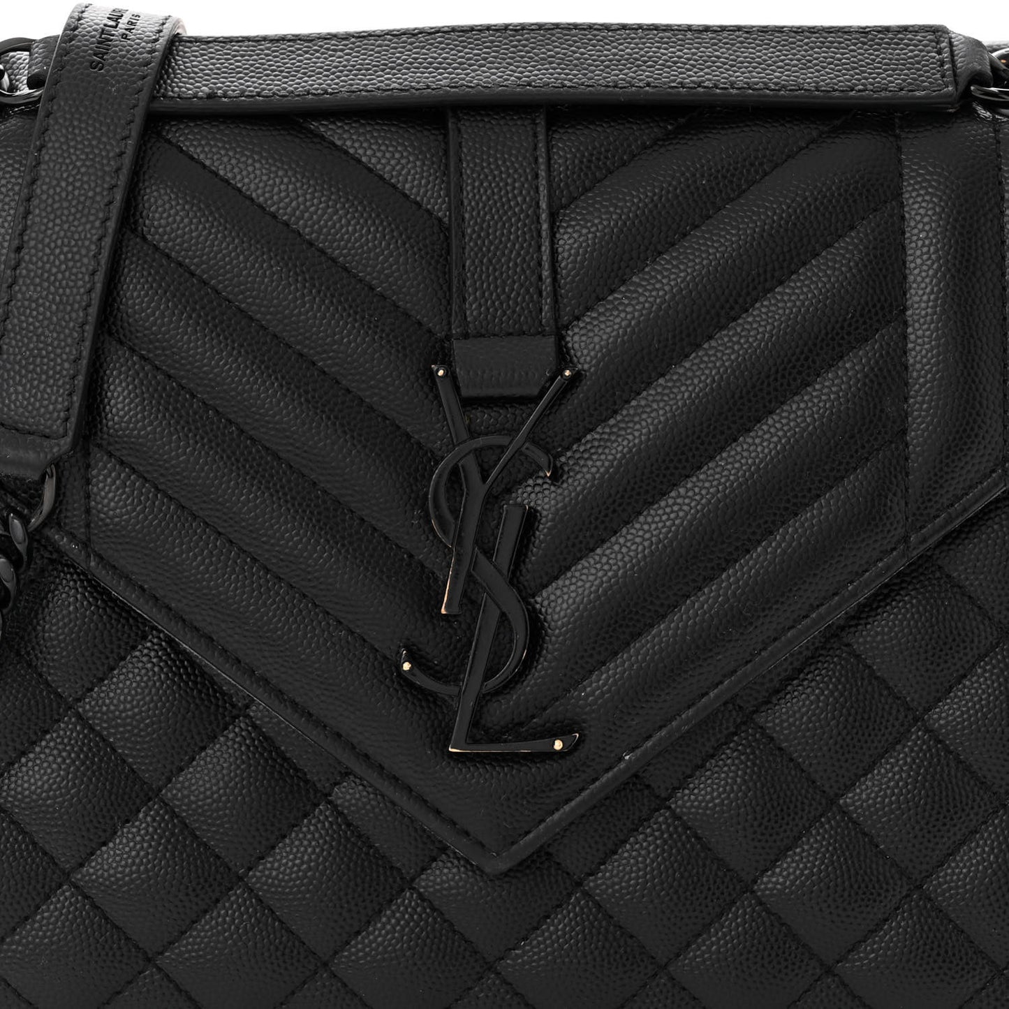 Grain De Poudre Textured Mixed Matelasse Triquilt Medium Monogram Monochrome Satchel Black