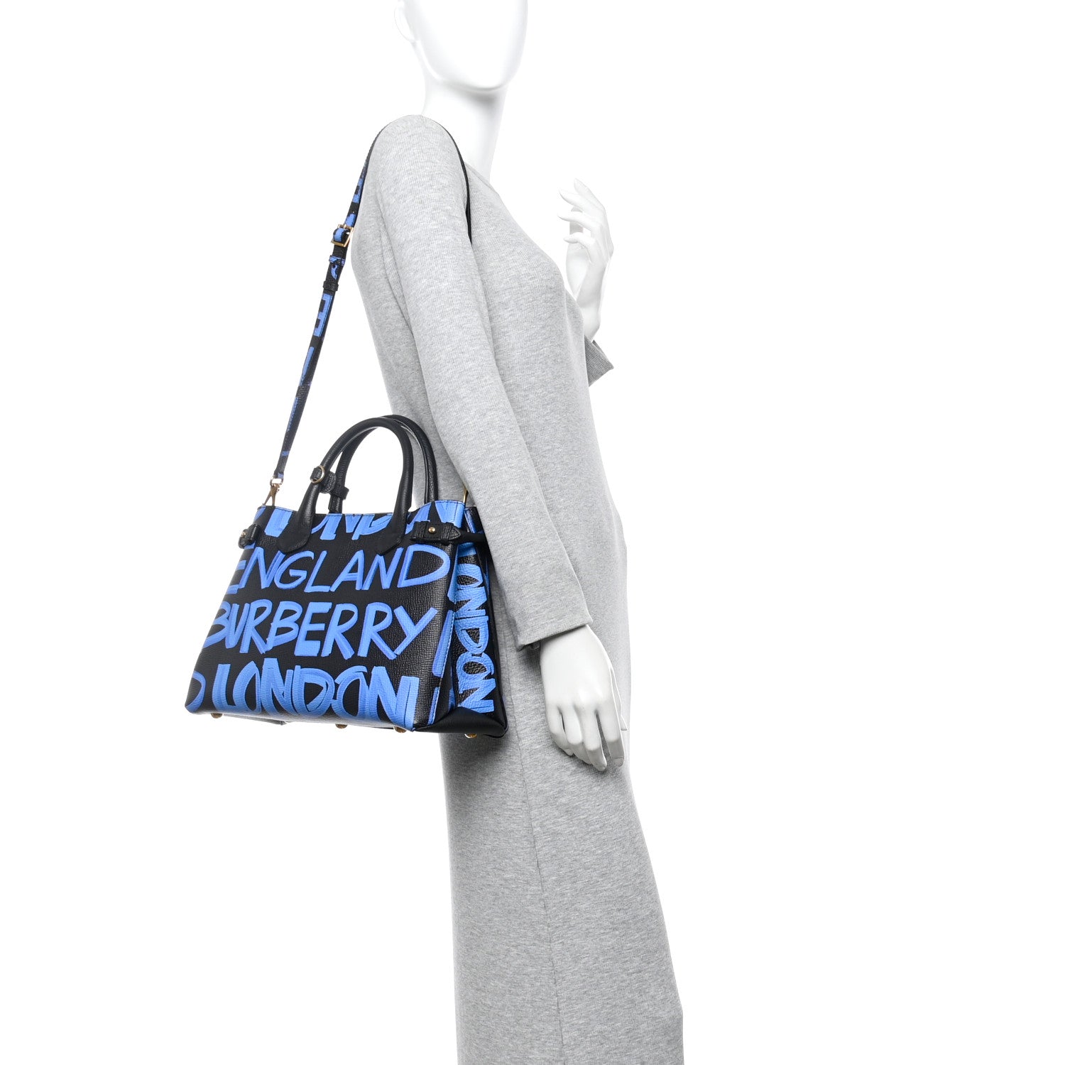 Burberry Grainy Calfskin Graffiti Print Medium Banner Tote Black 2 of 11