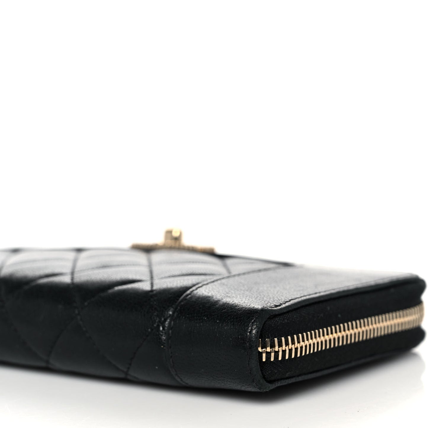 Sheepskin Quilted Mademoiselle Vintage Zip Around Wallet Black
