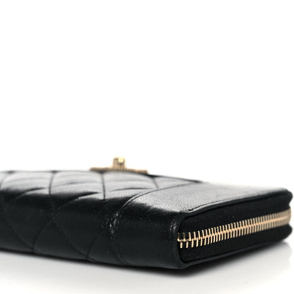 Chanel Sheepskin Quilted Mademoiselle Vintage Zip Around Wallet Black 10 of 11