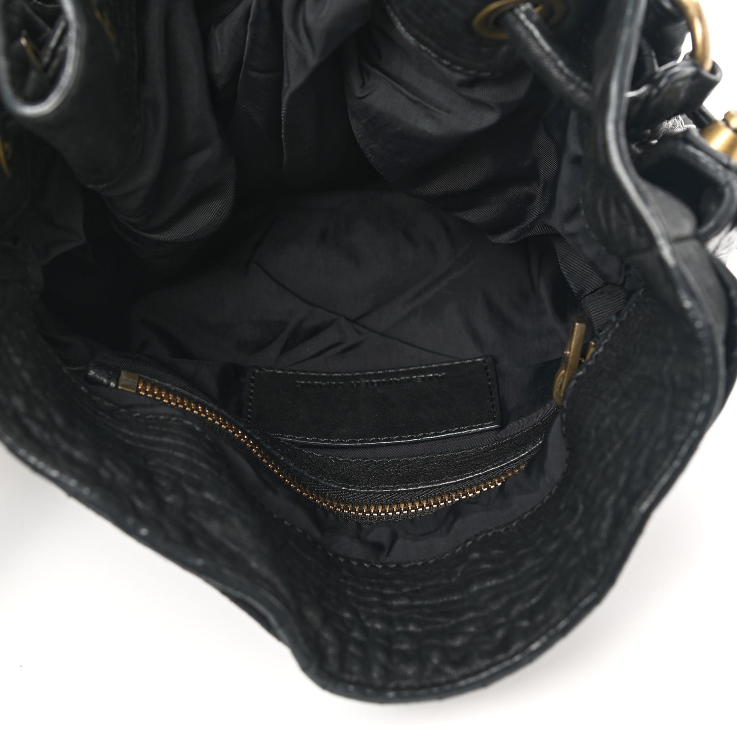 Pebbled Lambskin Diego Bucket Bag Black Antique Brass Hardware
