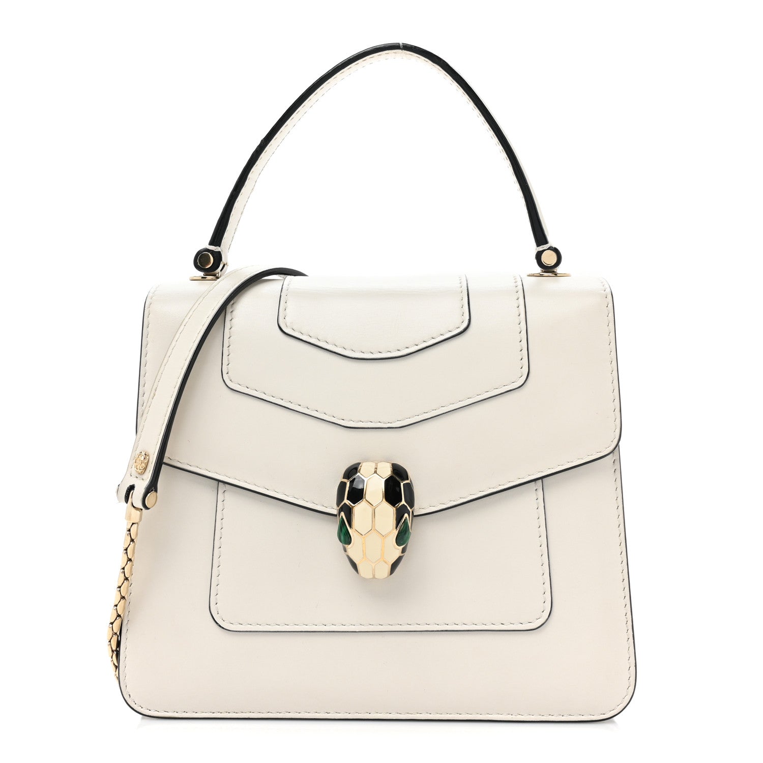 Bulgari Calfskin Serpenti Forever Top Handle White 3 of 19