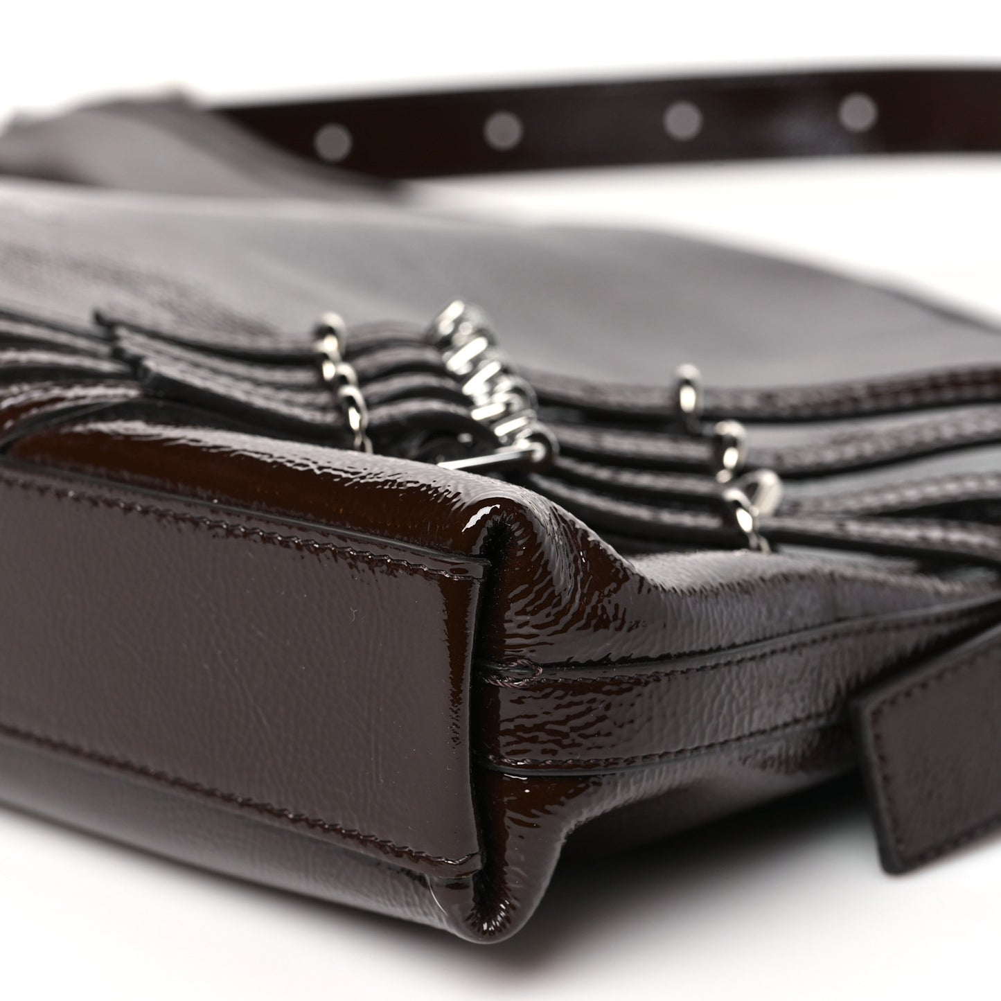 Shiny Patent Calfskin Medium Voyou Bag Ebony Brown
