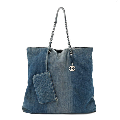 Chanel Denim Printed Shopping Bag Blue 1 of 10