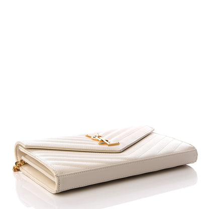 Saint Laurent Grain De Poudre Matelasse Chevron Monogram Chain Wallet Porcellana 3 of 8