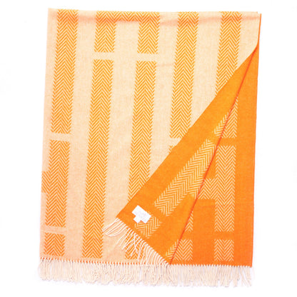 Hermes Wool Cashmere Labyrinthe Chevron Blanket Mangue 1 of 3