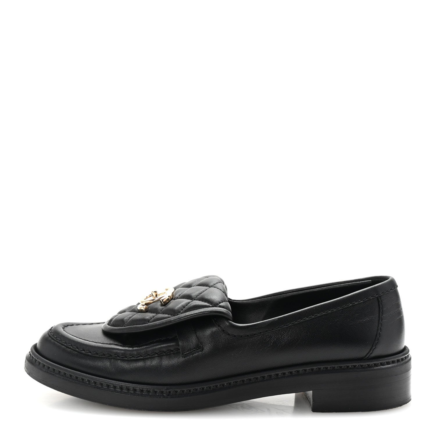 Chanel Lambskin Quilted CC Turnlock Loafers 37.5 Black 1 of 10