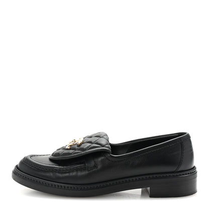 Chanel Lambskin Quilted CC Turnlock Loafers 37.5 Black 1 of 10