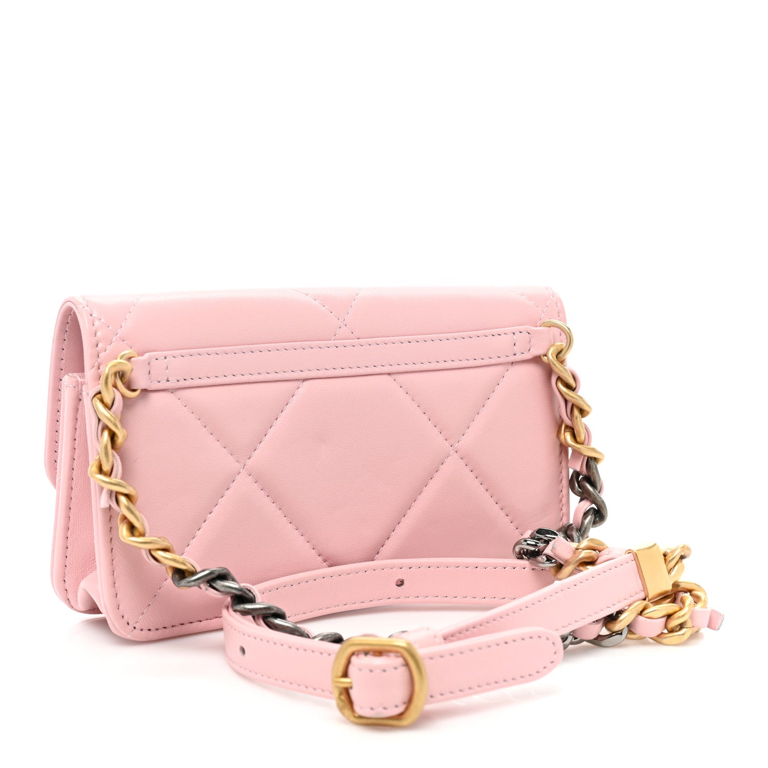 Chanel Lambskin Quilted Chanel 19 Belt Phone Holder Bag Pink 2 of 11