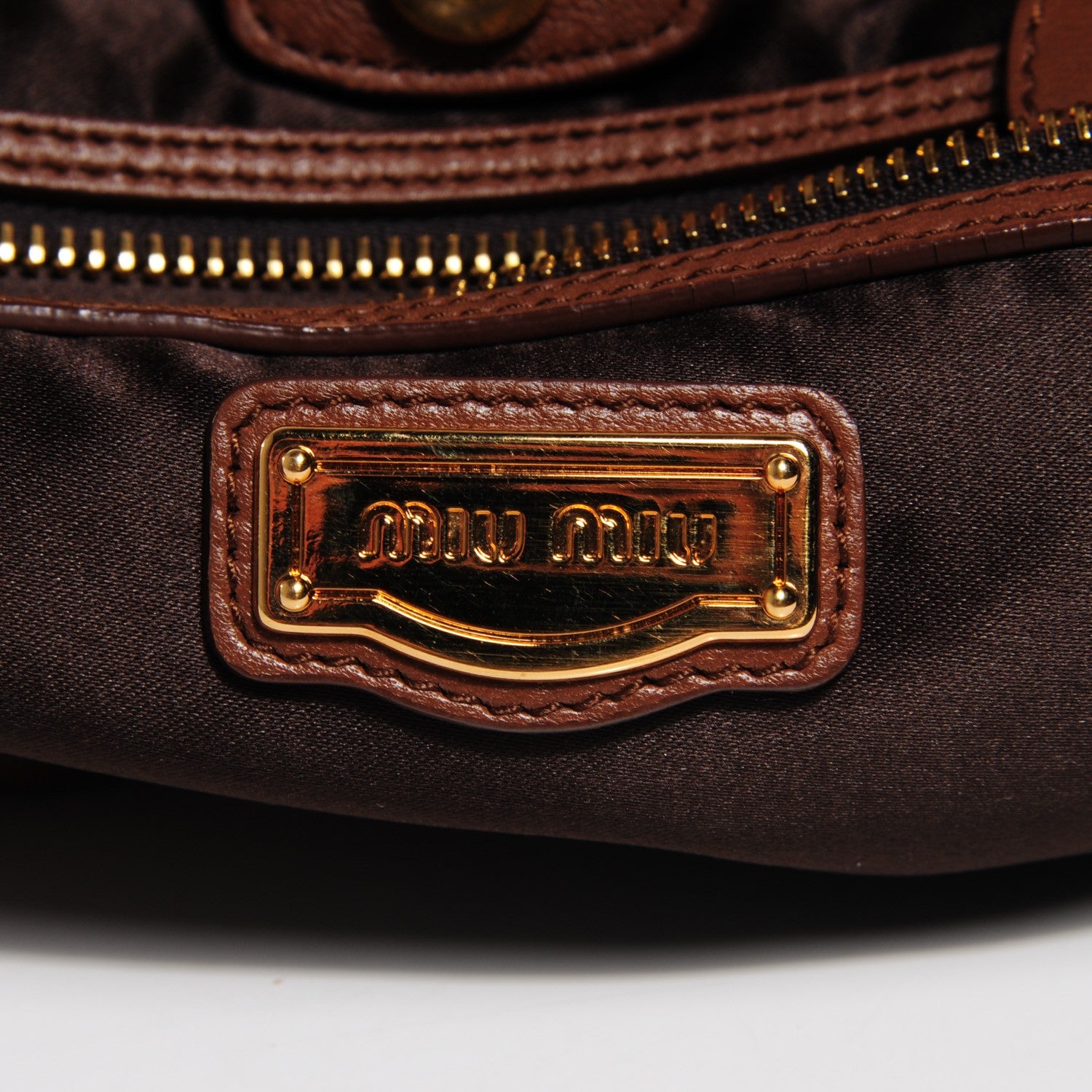 Miu Miu Lambskin Woven Satchel Brown 6 of 9