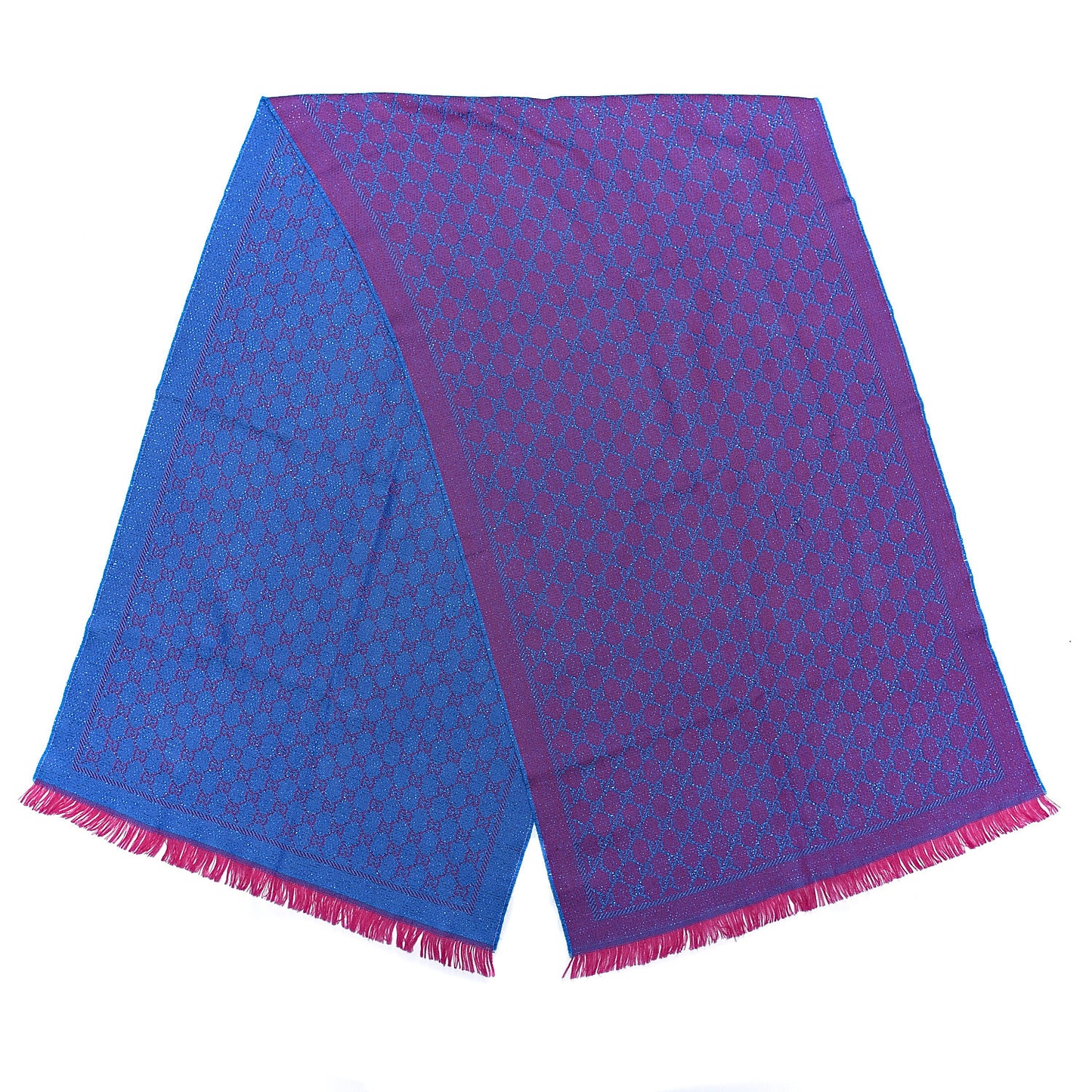 Wool Lame Jacquard GG Monogram Stenlux Scarf Fuxia Sky Blue