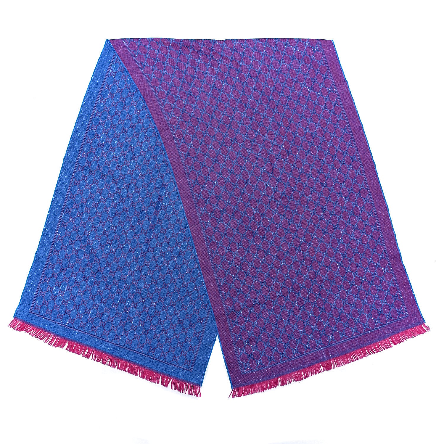 Gucci Wool Lame Jacquard GG Monogram Stenlux Scarf Fuxia Sky Blue 3 of 4